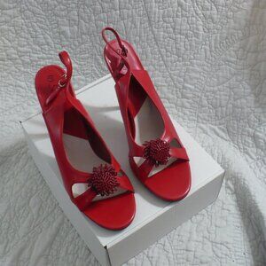SEXY SHOES RED SANDALS WITH FLOWER -SIZE 14M- EXCELLENT USED CONDITION